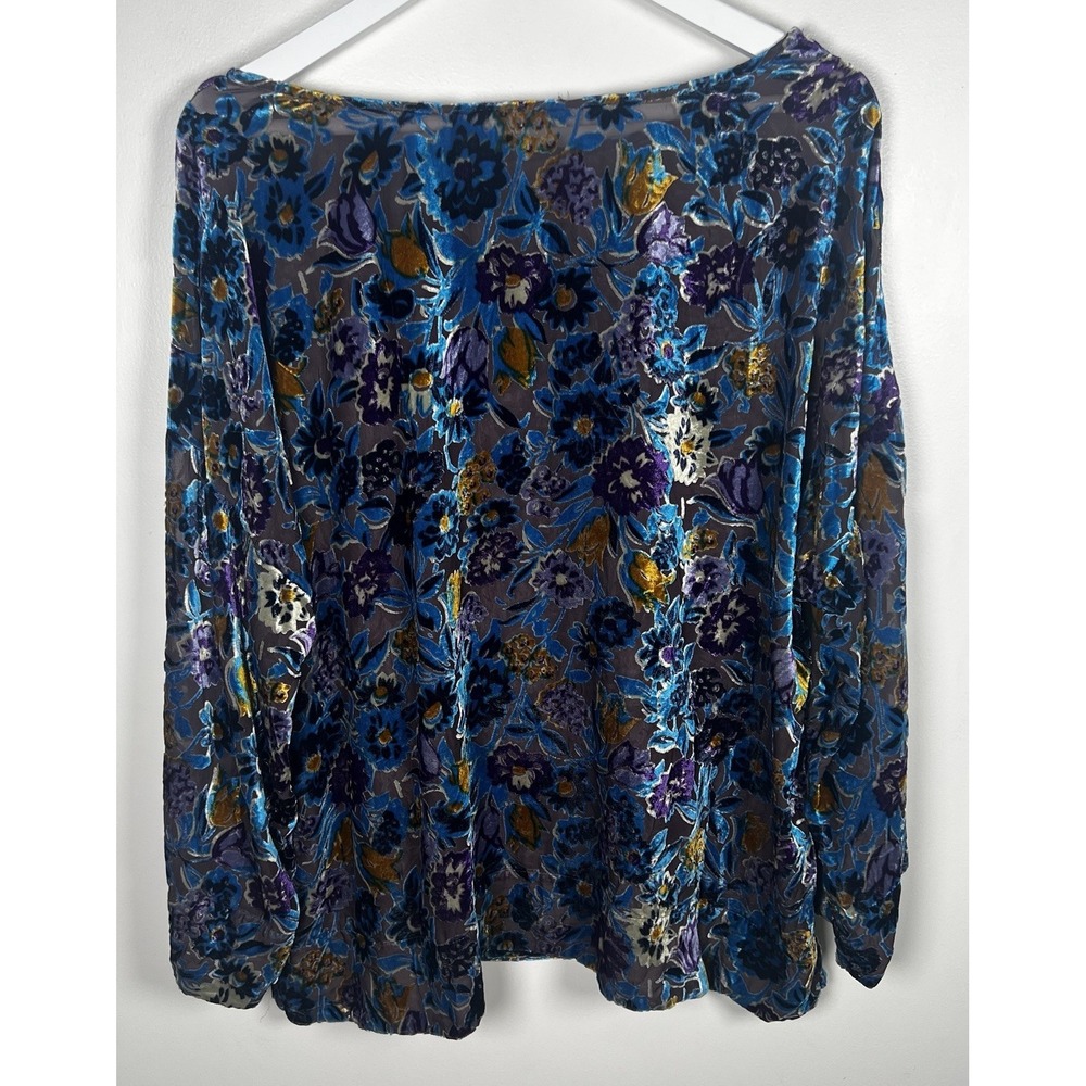 Soft Surroundings Sz XL ELECTRIC Velvet Burnout Rich‎ Velvet Floral Blouse Top - Picture 3 of 12
